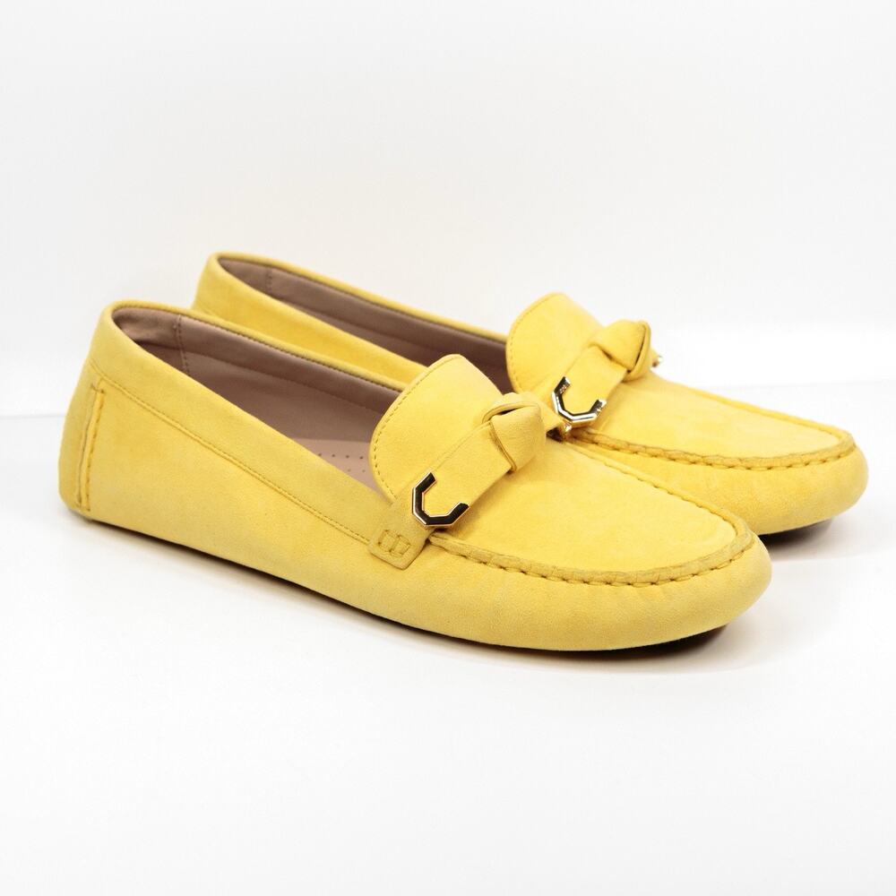 COLE HAAN Evelyn Bow Driving Loafer Suede Preppy‎ Classic Butter Yellow Sz 7.5